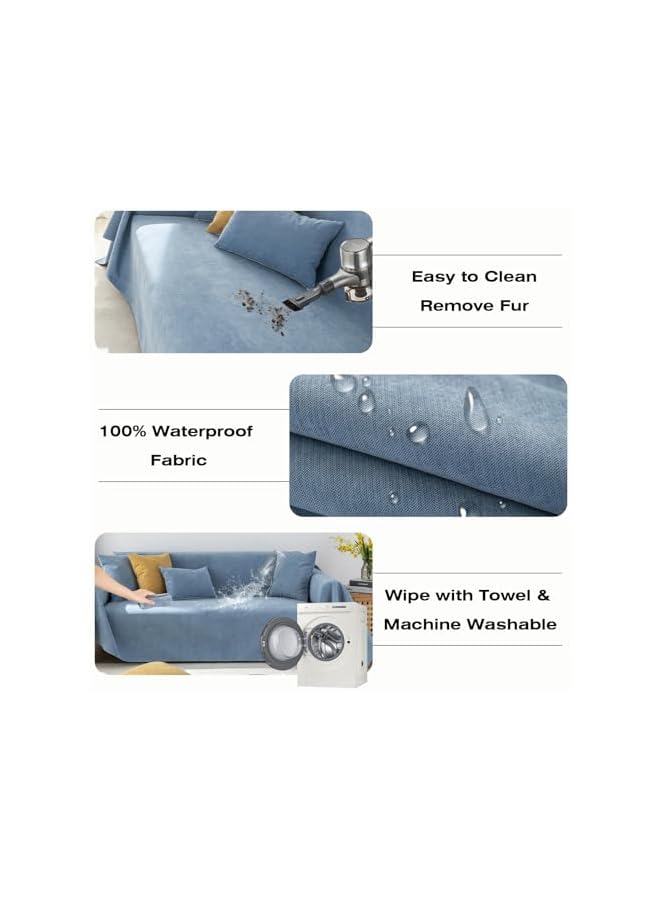 The Bros1Pcs Ocean Blue Waterproof Sofa Covers Anti-Slip Couch Covers for Dog Cat Dual Sofa Water Resistant Pet Protector for 3 Cushion Couch Washable Leakproof Loveseat Cushion Cover Durable-71 x118IN - Image 4
