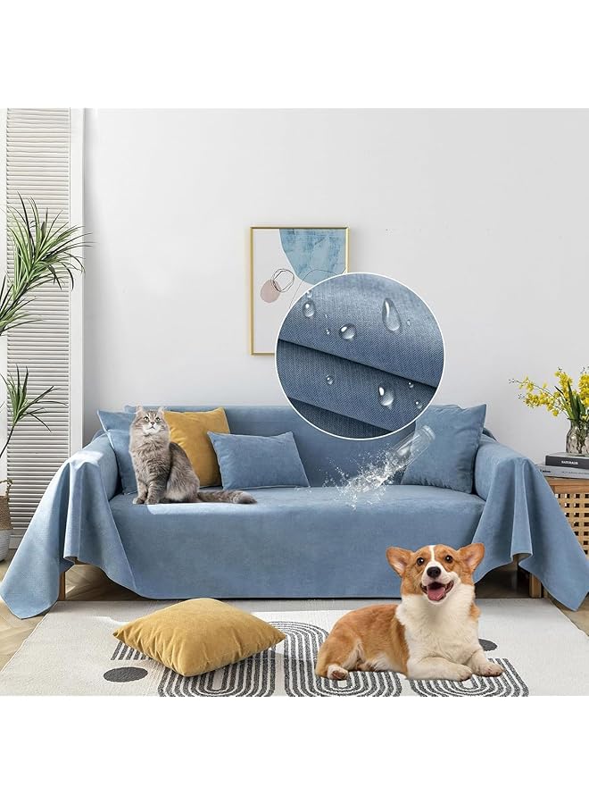 The Bros1Pcs Ocean Blue Waterproof Sofa Covers Anti-Slip Couch Covers for Dog Cat Dual Sofa Water Resistant Pet Protector for 3 Cushion Couch Washable Leakproof Loveseat Cushion Cover Durable-71 x118IN - Image 1