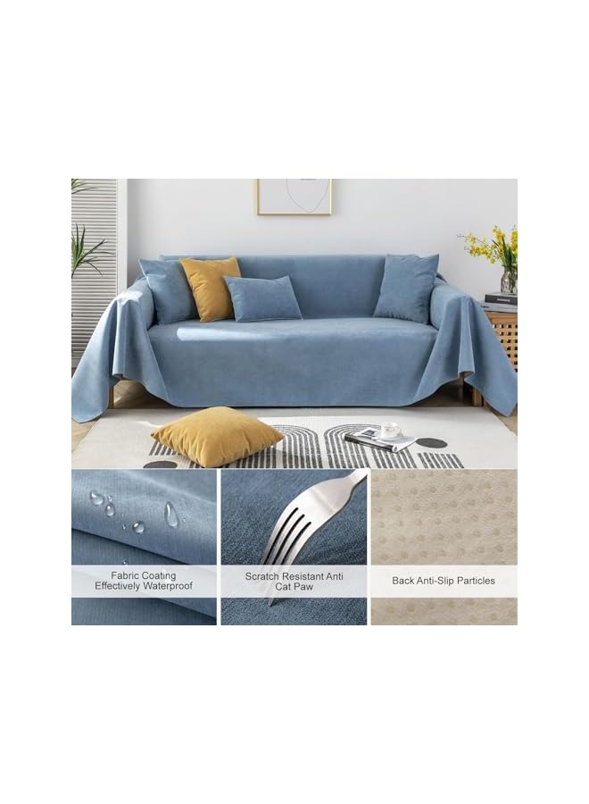 The Bros1Pcs Ocean Blue Waterproof Sofa Covers Anti-Slip Couch Covers for Dog Cat Dual Sofa Water Resistant Pet Protector for 3 Cushion Couch Washable Leakproof Loveseat Cushion Cover Durable-71 x118IN - Image 3