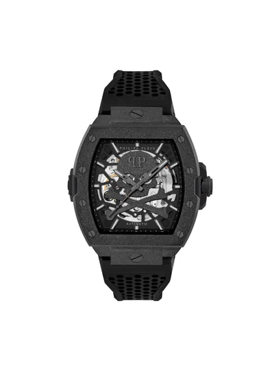 PHILIPP PLEIN The Skeleton Frosted Silicone Strap Automatic Watch for Men, 41mm