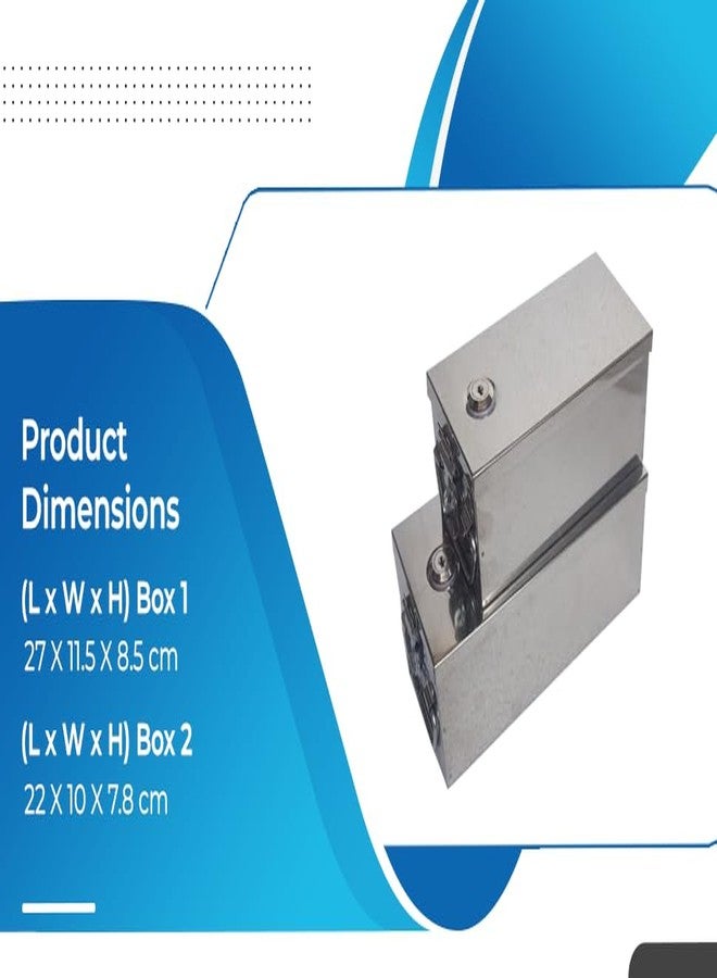 Ginoset® Stainless Steel safe Locker Boxes Jewellery Boxes Cash Peti Set (Multi_Pack of 2) Size - 8 Inch, 10 Inch (With Pre fited Lock & 2 Key) - Image 3