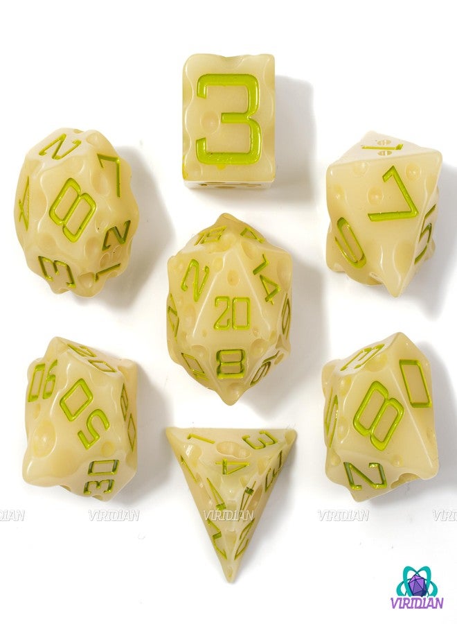 Viridian Cheese D&D Dice Set with Swiss Holes | DND/TTRPG 7 Piece Polyhedral Resin Set (Moldy) - Image 2