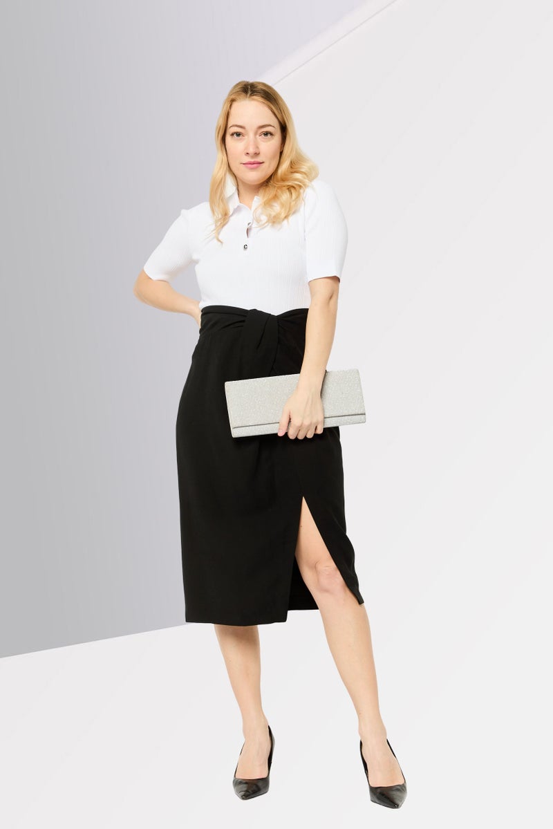 DKNY تنورة ميدي نسائية سادة، سوداء - Image 2