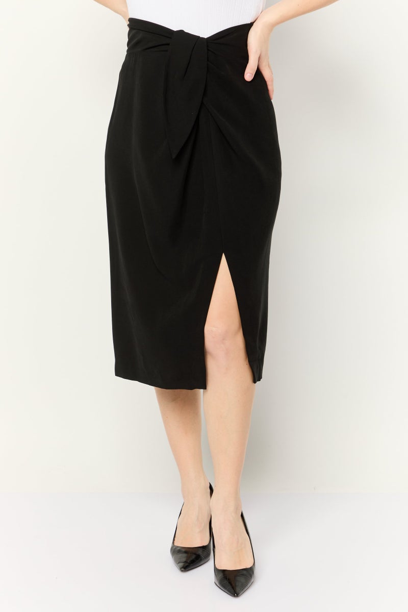 DKNY تنورة ميدي نسائية سادة، سوداء - Image 1