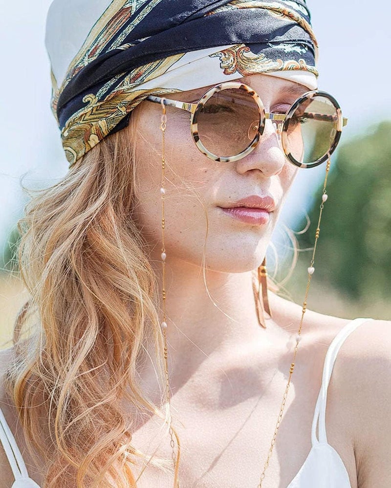 PEARLADA 18K Gold Eyeglass Chain Sunglasses Strap Holder Reading Glasses Retainer Gold Beaded Chain String Cord Lanyard - Image 2