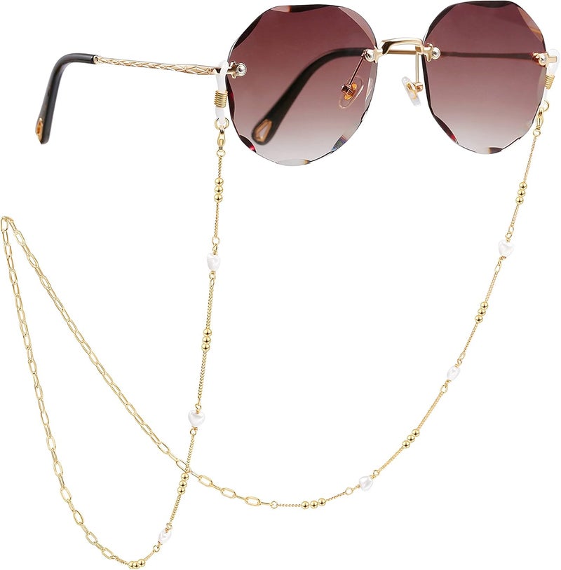 PEARLADA 18K Gold Eyeglass Chain Sunglasses Strap Holder Reading Glasses Retainer Gold Beaded Chain String Cord Lanyard - Image 1