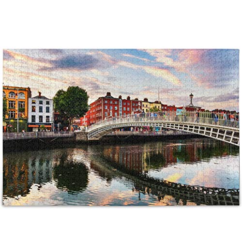 Oarencol Dublin Ireland Ha Penny Bridge Sunset River Landscape Jigsaw Puzzle 500 Pieces Puzzles for Adults - Image 1