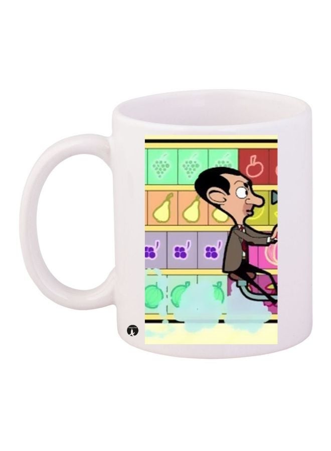Mr. Bean Printed Coffee Mug White/Brown/Black 11ounce