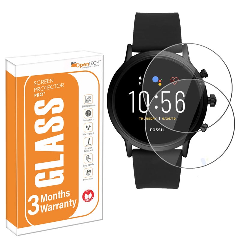 OpenTech ® Military-Grade Tempered Glass Screen Protector Compatible for Fossil Gen 5 Carlyle/Julianna Gen 5 (Pack of 2) with Easy Installation kit - Image 1