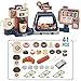 yoliyogo Pretend Play Coffee Maker Toy Role Play Coffee Shop Party Playset with Coffee Machine Cash Registers Toy Food Dessert Donuts Cakes Set Early Learning Funtional Toy for Kids Birthday - Image 4