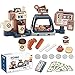 yoliyogo Pretend Play Coffee Maker Toy Role Play Coffee Shop Party Playset with Coffee Machine Cash Registers Toy Food Dessert Donuts Cakes Set Early Learning Funtional Toy for Kids Birthday - Image 2