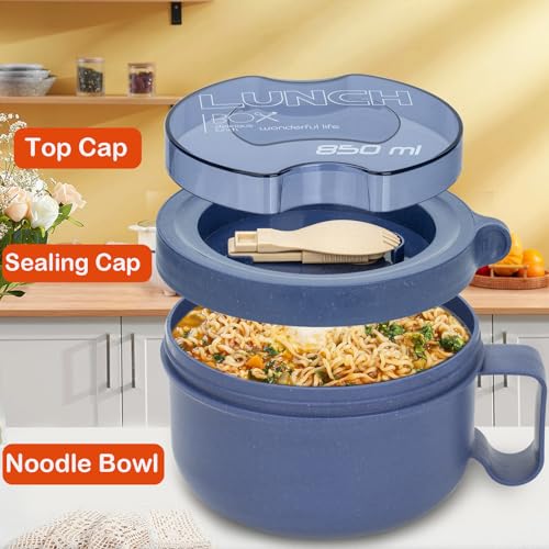 Ronanemon Unbreakable Microwave Soup Mugs with Lids and Handles,Microwave Ramen Bowl with Lid for Soup and Instant Noodles,Oatmeal, Gumbo, Salad,BPA Free (Sapphire Blue) - Image 4