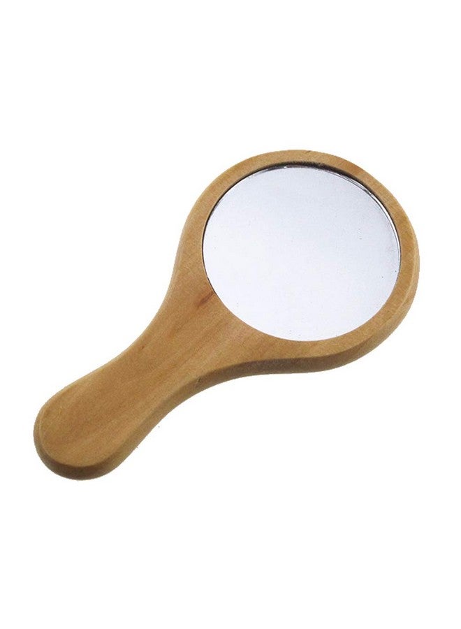 lasenersm 1 Piece Small Portable Wood Makeup Mirror Handmade Portable Handle Round Cosmetic Mirror With Single Handle Personal Vanity Cosmetic Wooden Handheld Mirror 7.1X 13.5Cm - Image 1