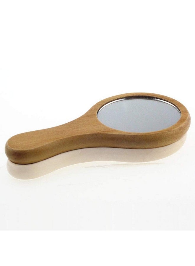 lasenersm 1 Piece Small Portable Wood Makeup Mirror Handmade Portable Handle Round Cosmetic Mirror With Single Handle Personal Vanity Cosmetic Wooden Handheld Mirror 7.1X 13.5Cm - Image 4