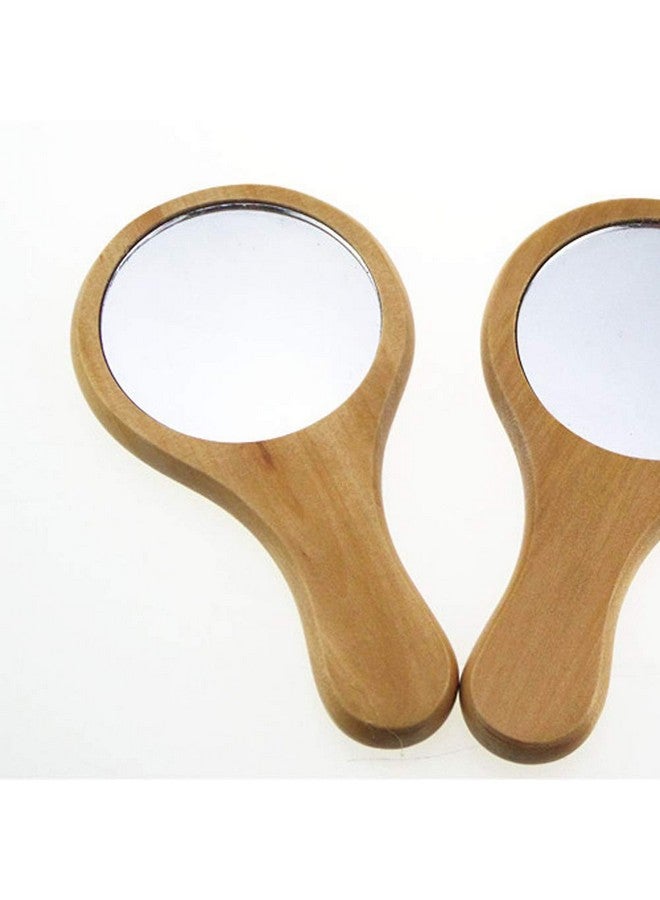 lasenersm 1 Piece Small Portable Wood Makeup Mirror Handmade Portable Handle Round Cosmetic Mirror With Single Handle Personal Vanity Cosmetic Wooden Handheld Mirror 7.1X 13.5Cm - Image 5