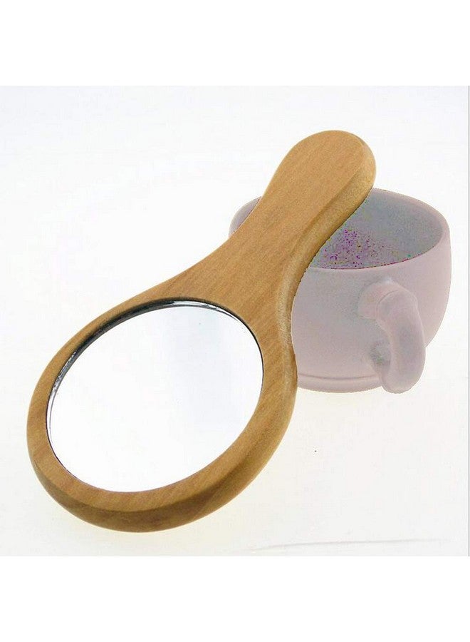lasenersm 1 Piece Small Portable Wood Makeup Mirror Handmade Portable Handle Round Cosmetic Mirror With Single Handle Personal Vanity Cosmetic Wooden Handheld Mirror 7.1X 13.5Cm - Image 2