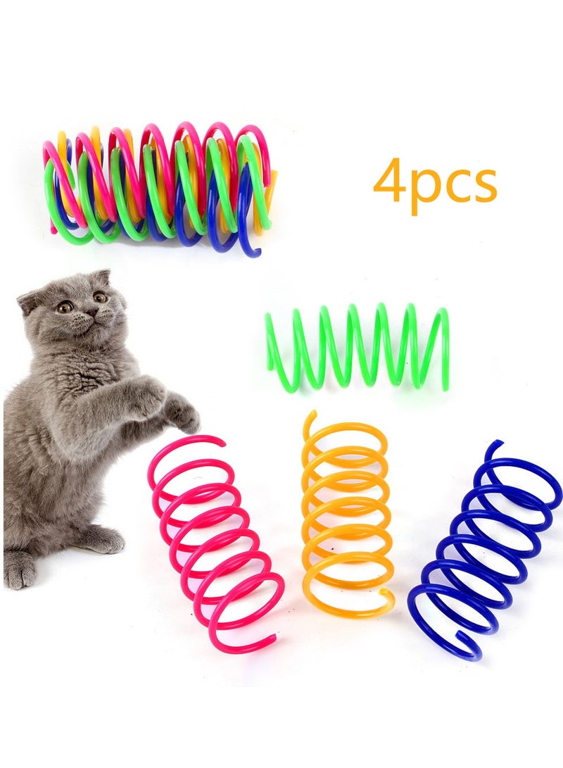Cat Coil Springs, 4 Pieces Cat Creative Toys for Killing Time and Keeping Healthy Interactive Cat Toys, Sturdy Heavy Duty Plastic Springs Colorful Spring Cat Toys for Slapping, Biting, Hunting Kitten Toys - Image 1
