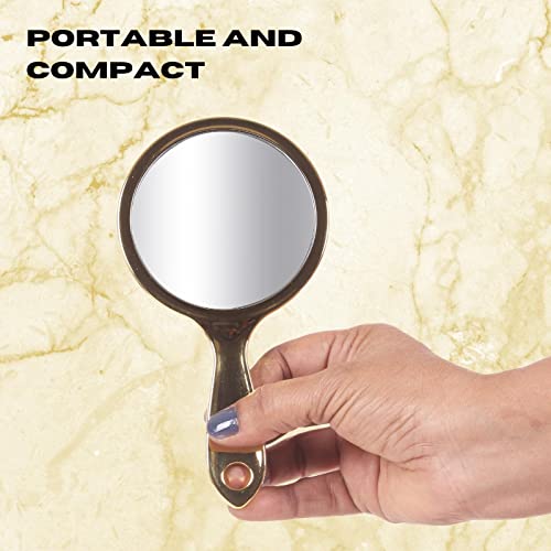 Scarlet Line Professional Series Small Size Round Double Sided Magnifying Makeup Purse Mirror with Handle for Men & Women, Gold Color - Image 5