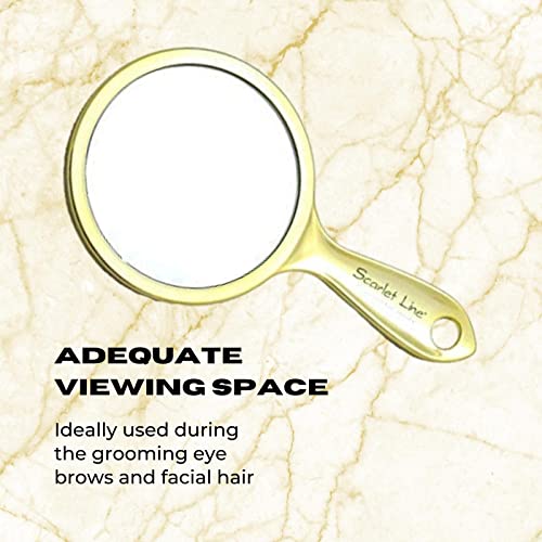 Scarlet Line Professional Series Small Size Round Double Sided Magnifying Makeup Purse Mirror with Handle for Men & Women, Gold Color - Image 3