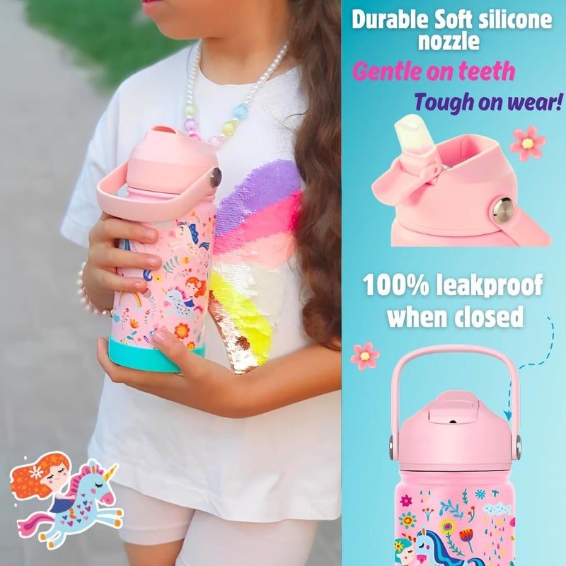 OCEANIC Kids Premium Stainless Steel Water Bottle 380ml 12oz Double-Wall Vacuum Insulated 304 Stainless steel Water Bottle BPA FREE Leak Proof- Best for School, Birthday Gift (Unicorn, 380ml) - Image 2