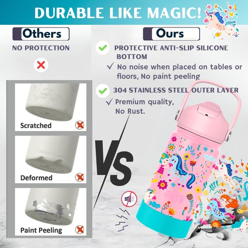 OCEANIC Kids Premium Stainless Steel Water Bottle 380ml 12oz Double-Wall Vacuum Insulated 304 Stainless steel Water Bottle BPA FREE Leak Proof- Best for School, Birthday Gift (Unicorn, 380ml) - Image 4