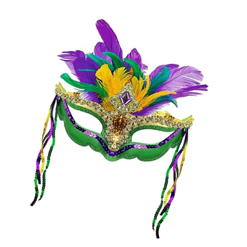 LKQBBSZ Mardi Gras Sequin Feathers Mask Carnival Mask Masquerade Womens Mask Venetian Carnival Mask Green purple - Image 1