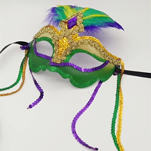 LKQBBSZ Mardi Gras Sequin Feathers Mask Carnival Mask Masquerade Womens Mask Venetian Carnival Mask Green purple - Image 2
