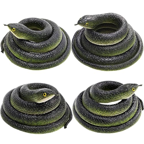 HFATMOS 4 Pcs Realistic Snakes Rubber Plastic Snakes Prank Snake for Party Decor Tricking People Garden Props Decorations 315in - Image 1