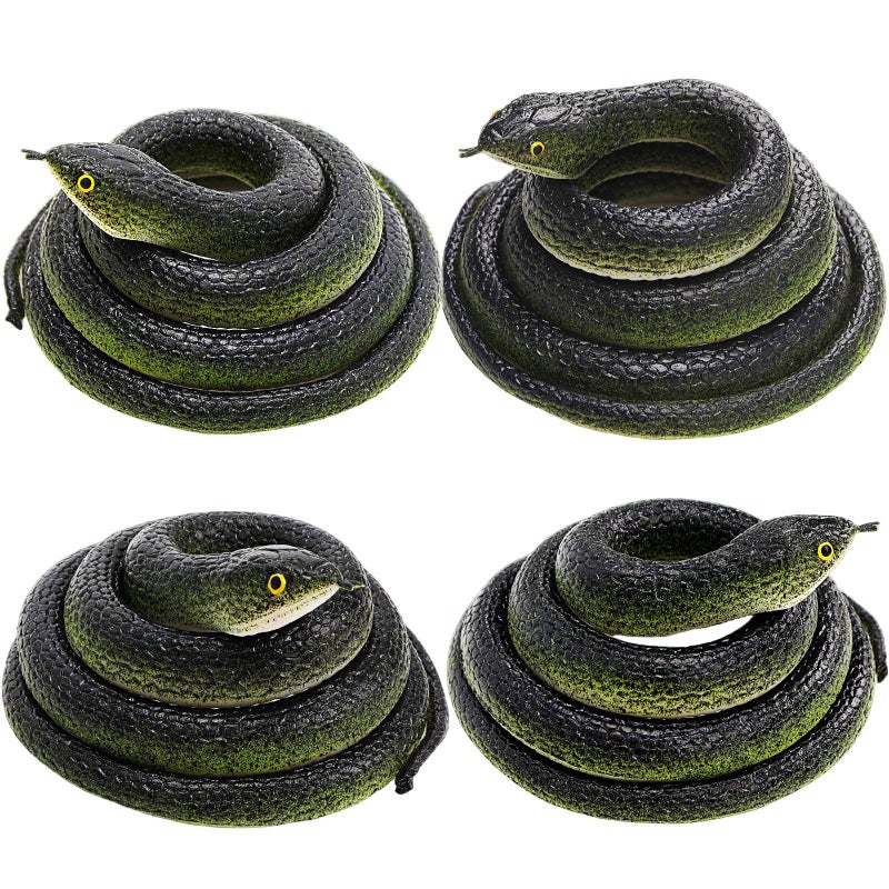 HFATMOS 4 Pcs Realistic Snakes Rubber Plastic Snakes Prank Snake for Party Decor Tricking People Garden Props Decorations 315in - Image 3