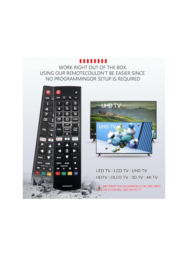 The Bros جهاز تحكم عن بُعد عالمي لتلفاز LG، LCD، LED، تلفاز ذكي، متوافق مع جميع الطرازات لعلامة LG، مع أزرار اختصار نتفليكس وبرايم فيديو (أسود A) - Image 3