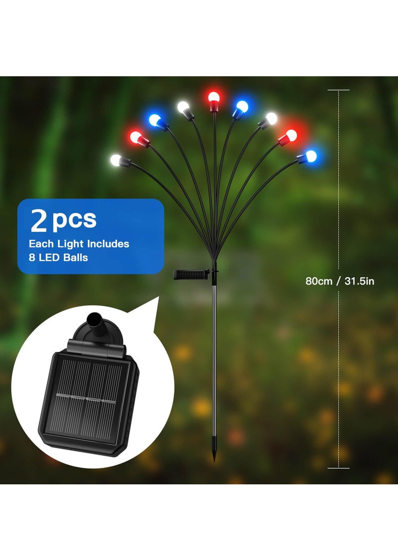 Arabest Solar Garden Lights,[2 Pack] Solar Lights Outdoor Waterproof,9LED Swaying Solar Firefly Lights, Garden Decor for Path,Outdoor Yard Decorations Lights Red+White+Blue - Image 2