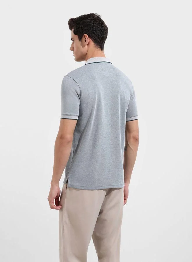 The Indian Garage Co Men Regular Fit Textured Polo Neck Half Sleeves T-Shirt