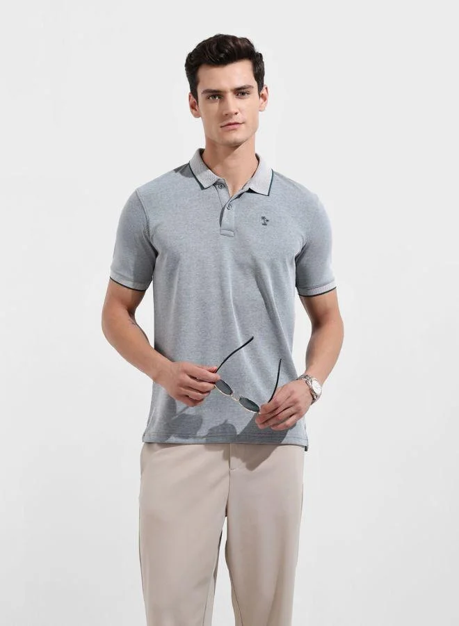 The Indian Garage Co Men Regular Fit Textured Polo Neck Half Sleeves T-Shirt