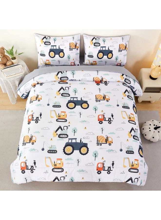 ANGIYUIN 5Pcs White Construction Boys Bedding Set Full Size Excavator Comforter Set for Kids Trucks Tractors Bed Comforter Set Soft Fluffy Boy Bed in A Bag with Sheets - Image 2