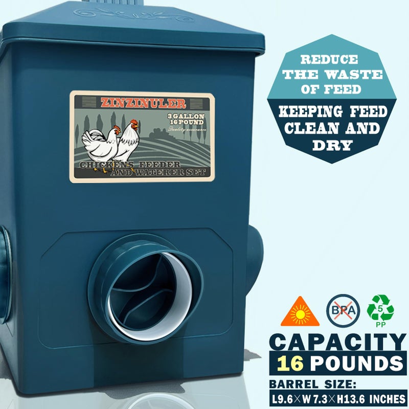 ZINZINULER Automatic Port Chicken Feeder and Cup Waterer Set - Chicken Coop Accessories, No Waste Poultry Feeder, 3 Gallon/16 Pounds - Image 4