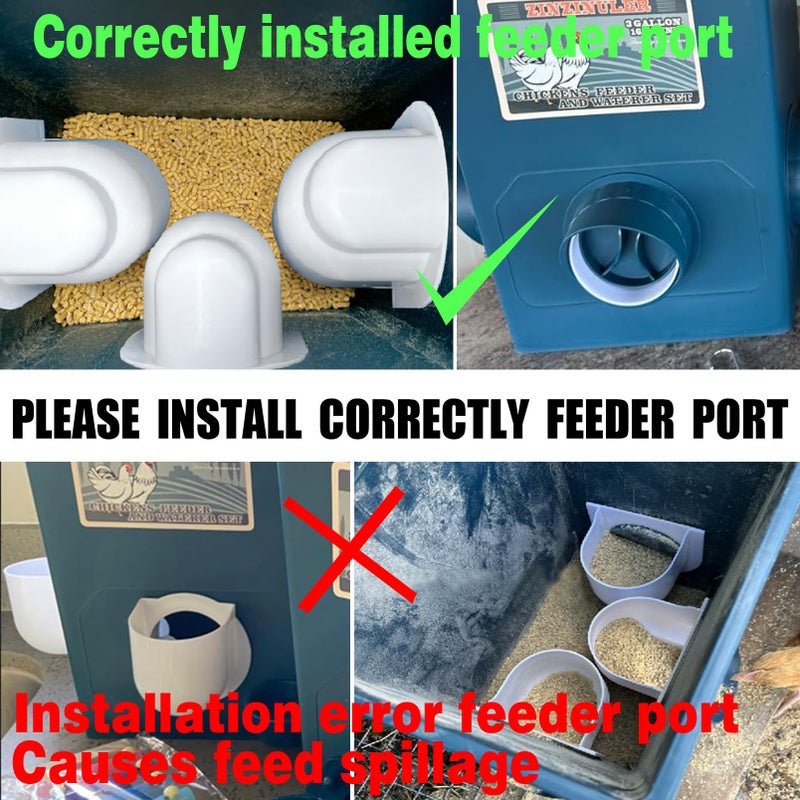 ZINZINULER Automatic Port Chicken Feeder and Cup Waterer Set - Chicken Coop Accessories, No Waste Poultry Feeder, 3 Gallon/16 Pounds - Image 5