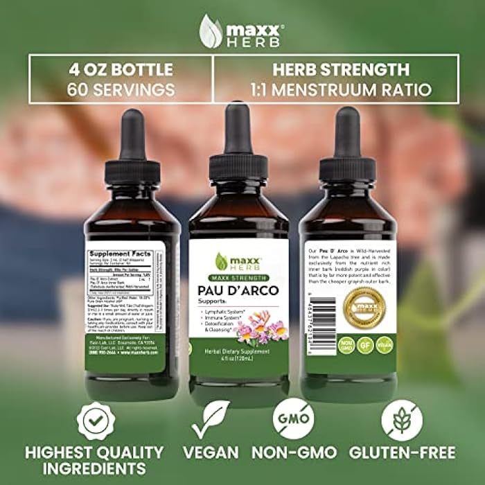 Maxx Herb PAU D'Arco Tincture - Max Strength PAU D Arco Extract for Immune Support, Taheebo Tea Inner Bark Absorbs Better Than PAU Darco Capsules – 4 Oz Bottle (60 Servings) - Image 5