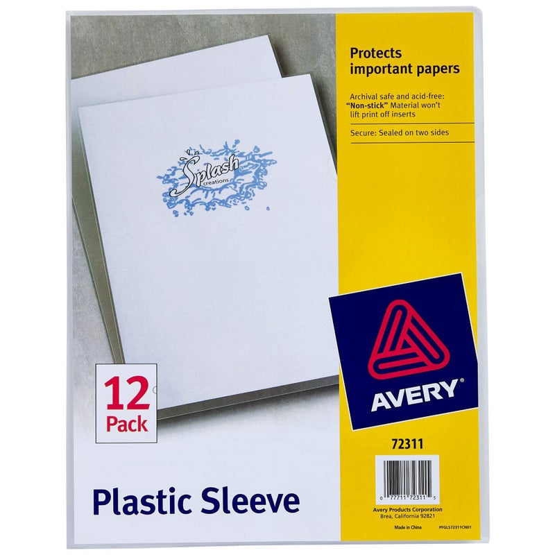 Avery Plastic Document Sleeves, Holds up to 20 Sheets, 12 Clear Sleeves (72311) - Image 1