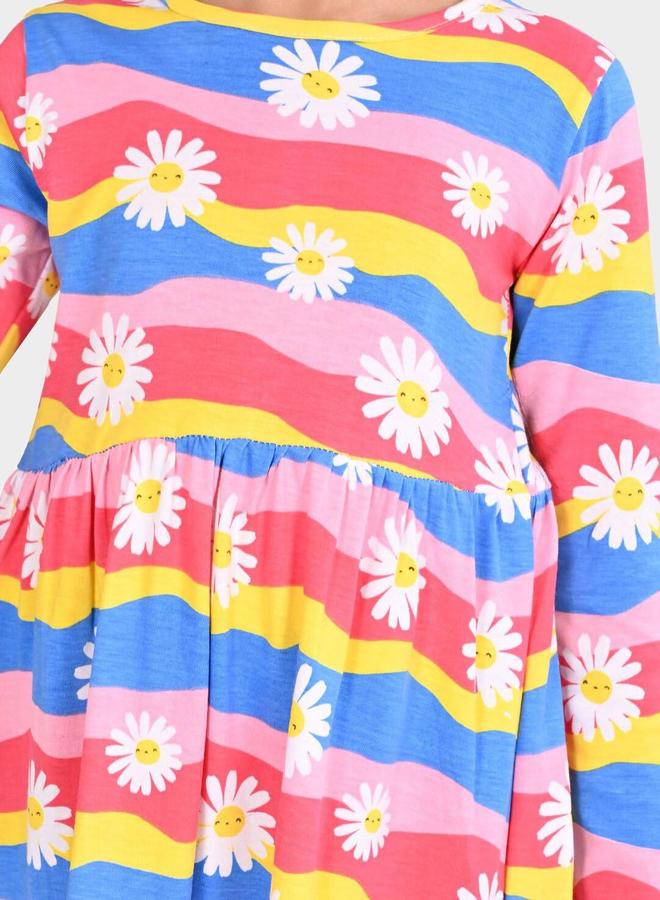 Bonkids Girl's Multicolour 100% Cotton Printed Regular Fit Dress - Image 2