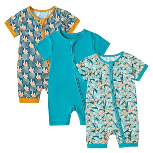 OPAWO Baby Girl Pajamas 3 Pack 2 Way Zipper Sleepers Baby Girl Girl Romper Toddler Summer Clothes Outfits 024MFlowerLeafLake Blue03 Months - Image 1