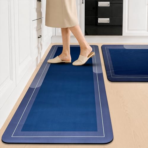 SITTELLA Rubber 2 Kitchen Mats Set, Anti-Skid Kitchen Mats 3.5mm, Water Absorbent Rug, Carpets, Floor Mat for Home and Kitchen (120x40cm & 40x60cm) Blue, Rectangular - Image 1
