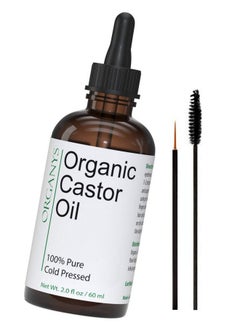 Organic Castor Oil 2oz For Longer Fuller Thicker Looking Hair Eyelashes & Eyebrows by Organys Enhances The Appearance Of Natural Lash & Brow Growth Serum Comes With Eyeliner & Mascara Brushes
