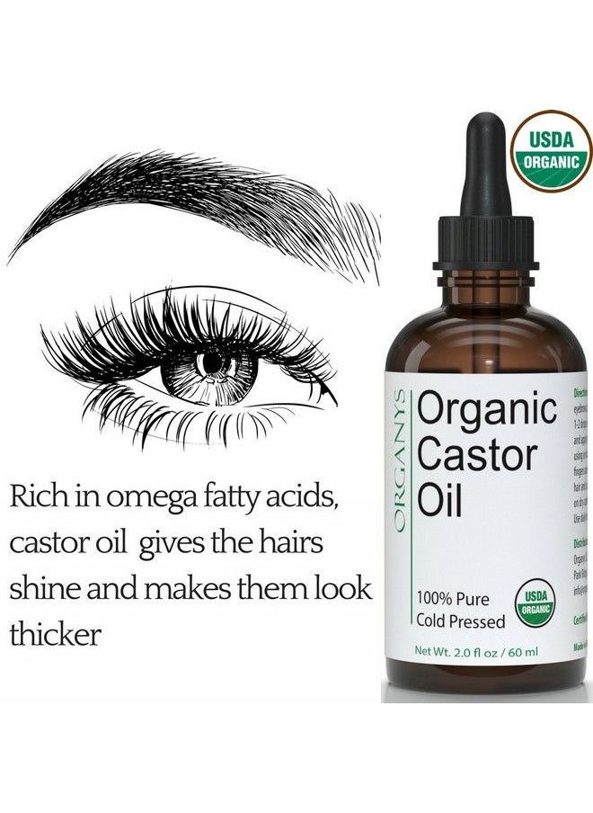 Organys - Organic Castor Oil 2oz For Longer Fuller Thicker Looking Hair Eyelashes & Eyebrows by Organys Enhances The Appearance Of Natural Lash & Brow Growth Serum Comes With Eyeliner & Mascara Brushes - Image 1