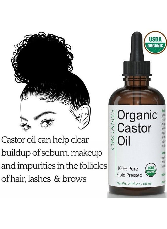 Organys - Organic Castor Oil 2oz For Longer Fuller Thicker Looking Hair Eyelashes & Eyebrows by Organys Enhances The Appearance Of Natural Lash & Brow Growth Serum Comes With Eyeliner & Mascara Brushes - Image 1