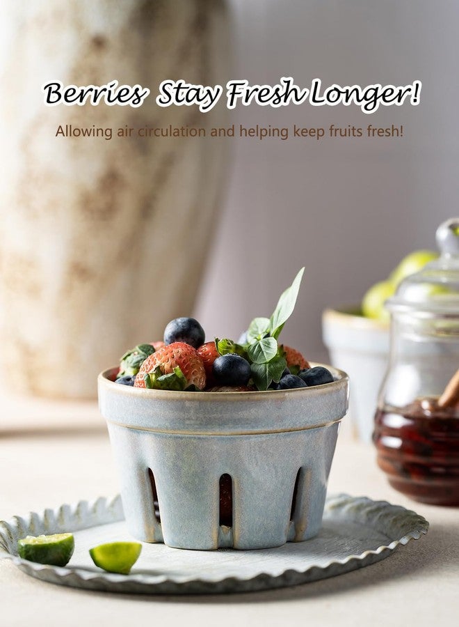 Gomakren Ceramic Berry Basket Set of 2, Round Fruit Bowl with Holes, Fruit Storage Containers for Kitchen, Cute Strawberry Basket for Berries, Grape, Cherry, Gray - Image 5