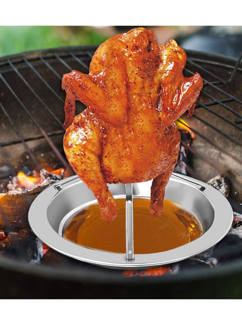 SYOSI Chicken Roaster Rack, Grill or BBQ - Sturdy Stainless Steel Vertical Poultry Turkey Standing Holder with Bowl - Must Have Indoor Outdoor Cooking Tool - Great for Home & Camping, 2 Pack - Image 2