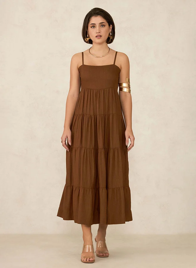 Virgio VIRGIO Linen Strappy Tiered Maxi Dress