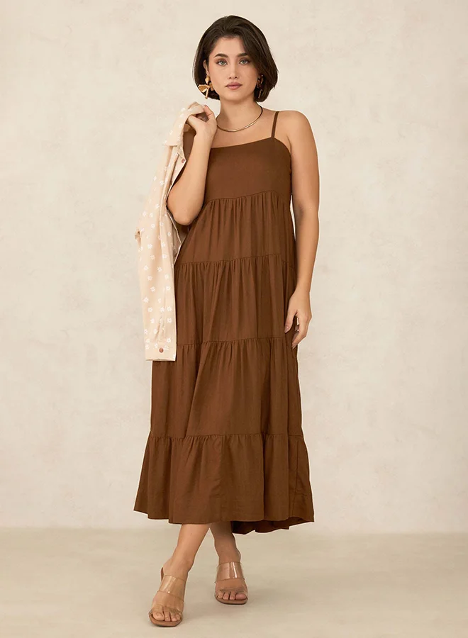 Virgio VIRGIO Linen Strappy Tiered Maxi Dress