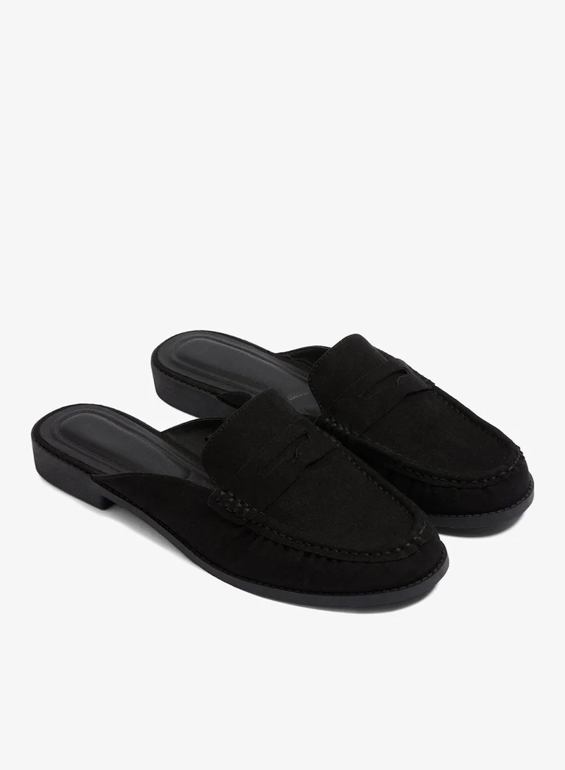 Black Faux Suede Open Back Loafers