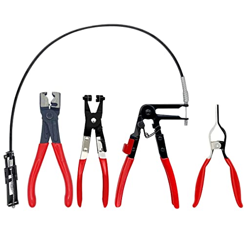 ESCULTORA 4PCS Hose Clamp Pliers, Spring Clamp Plier, Self-Tightening Hose Clamps Remover Tool, Long Reach Wire Spring Hose Clamp Pliers for Automotive Fuel Oil Water Hose, Coolant Radiator Heater - Image 1